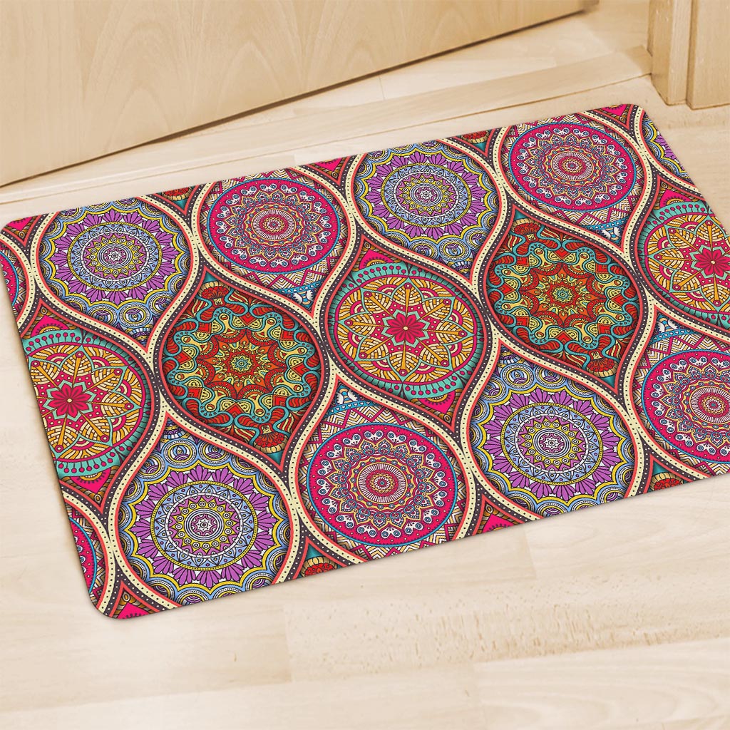 Oval Bohemian Mandala Patchwork Print Polyester Doormat