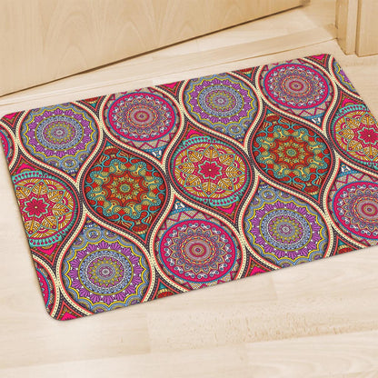 Oval Bohemian Mandala Patchwork Print Polyester Doormat