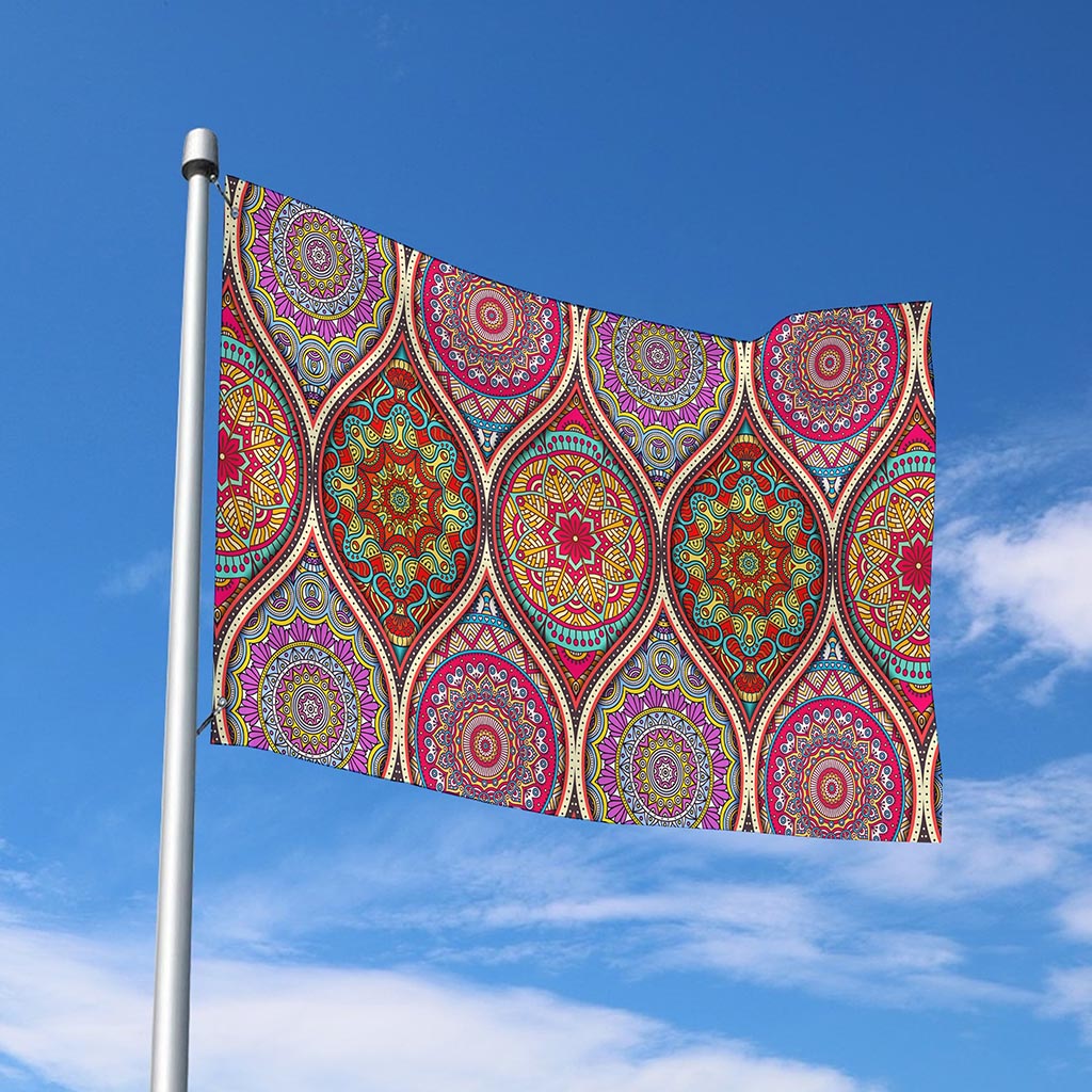 Oval Bohemian Mandala Patchwork Print Polyester Flag