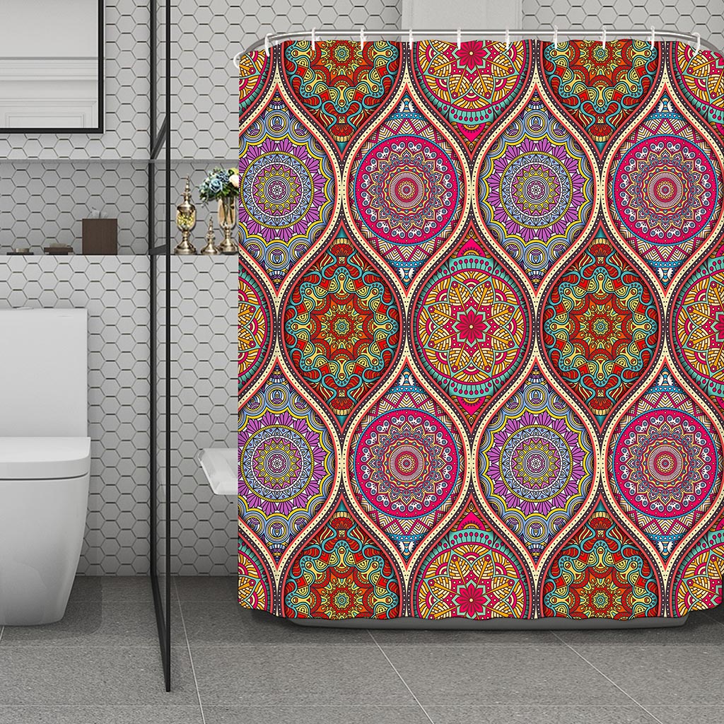 Oval Bohemian Mandala Patchwork Print Polyester Shower Curtain
