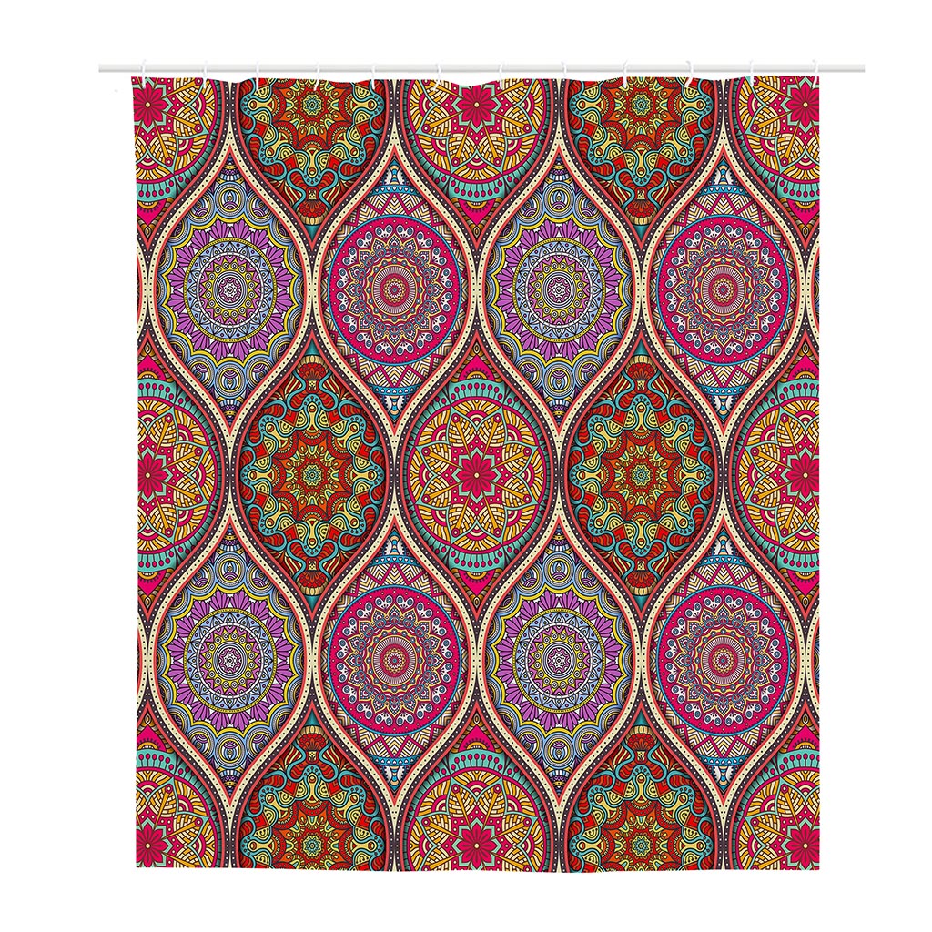 Oval Bohemian Mandala Patchwork Print Polyester Shower Curtain