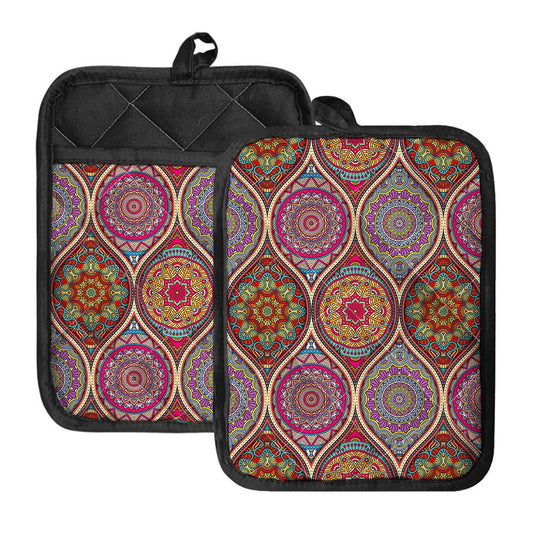 Oval Bohemian Mandala Patchwork Print Pot Holders With Pocket