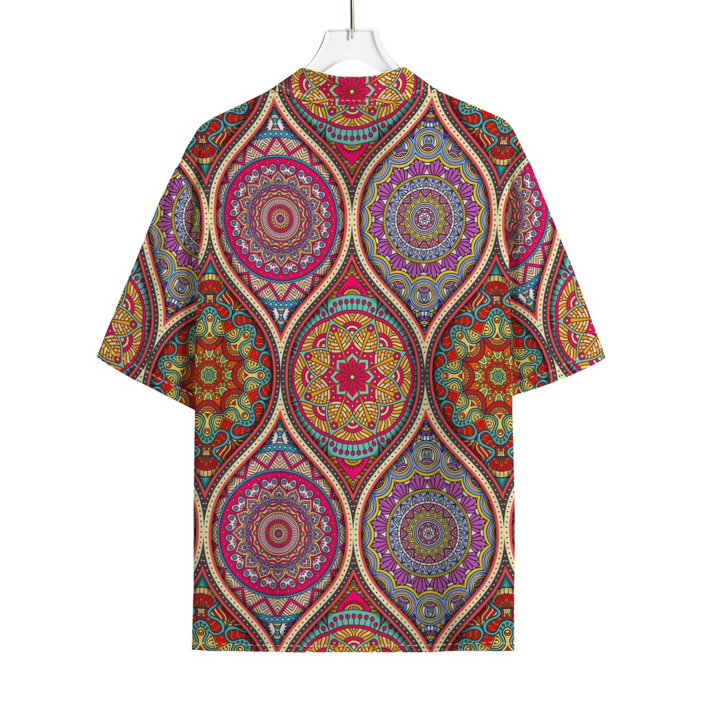 Oval Bohemian Mandala Patchwork Print Rayon Hawaiian Shirt