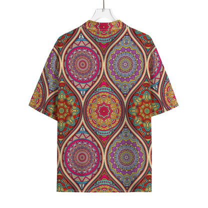 Oval Bohemian Mandala Patchwork Print Rayon Hawaiian Shirt