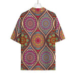 Oval Bohemian Mandala Patchwork Print Rayon Hawaiian Shirt