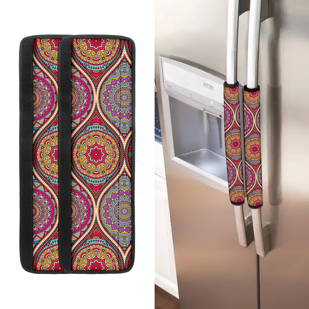 Oval Bohemian Mandala Patchwork Print Refrigerator Handle Covers