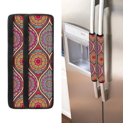 Oval Bohemian Mandala Patchwork Print Refrigerator Handle Covers