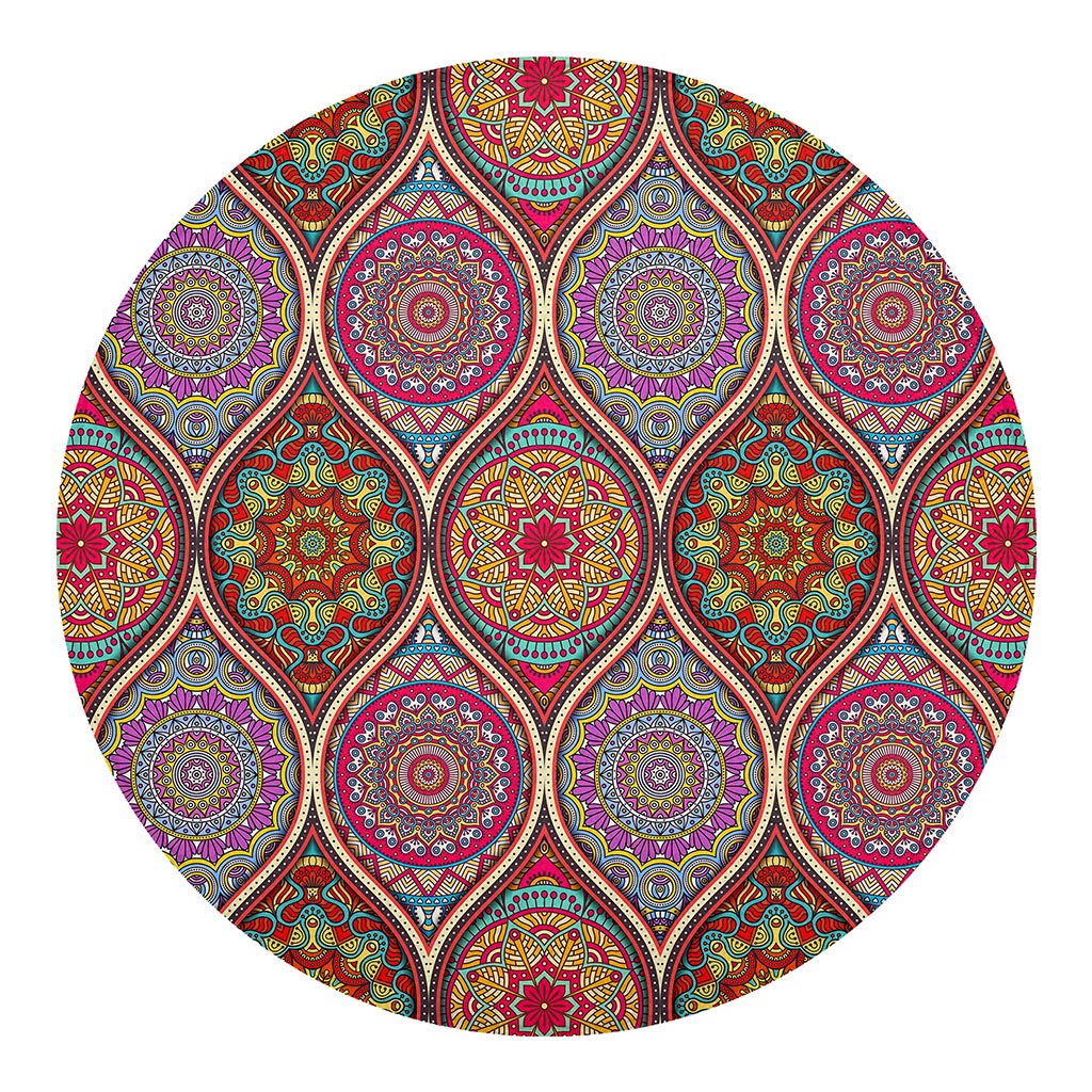 Oval Bohemian Mandala Patchwork Print Round Blanket