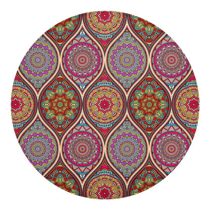 Oval Bohemian Mandala Patchwork Print Round Blanket