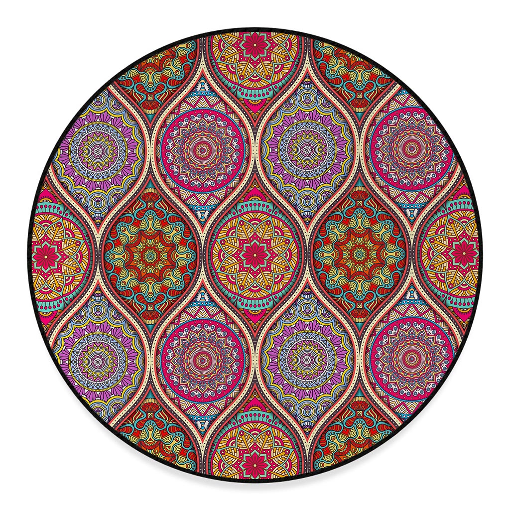 Oval Bohemian Mandala Patchwork Print Round Floor Mat