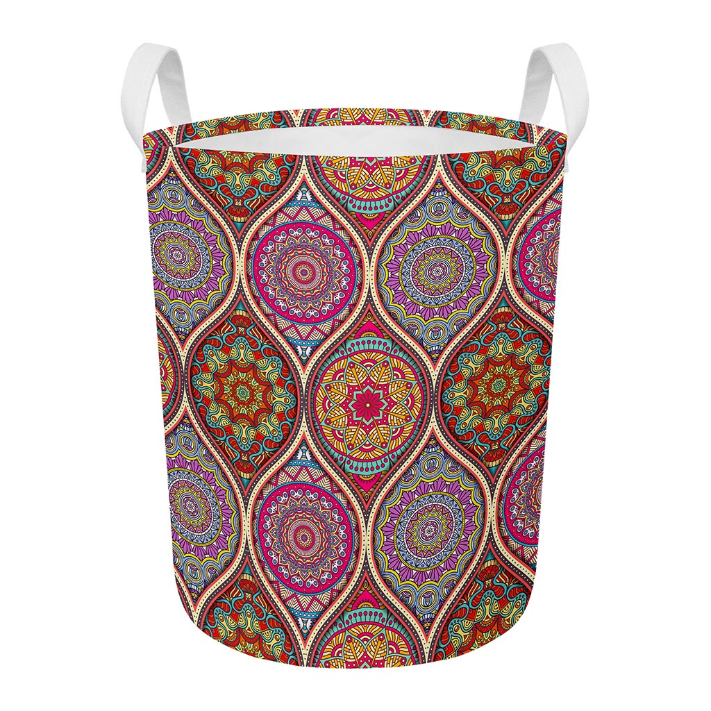 Oval Bohemian Mandala Patchwork Print Round Laundry Basket