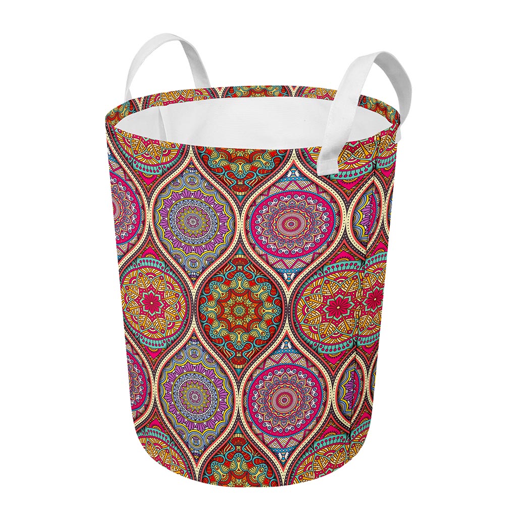 Oval Bohemian Mandala Patchwork Print Round Laundry Basket