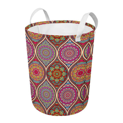 Oval Bohemian Mandala Patchwork Print Round Laundry Basket
