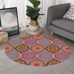 Oval Bohemian Mandala Patchwork Print Round Rug