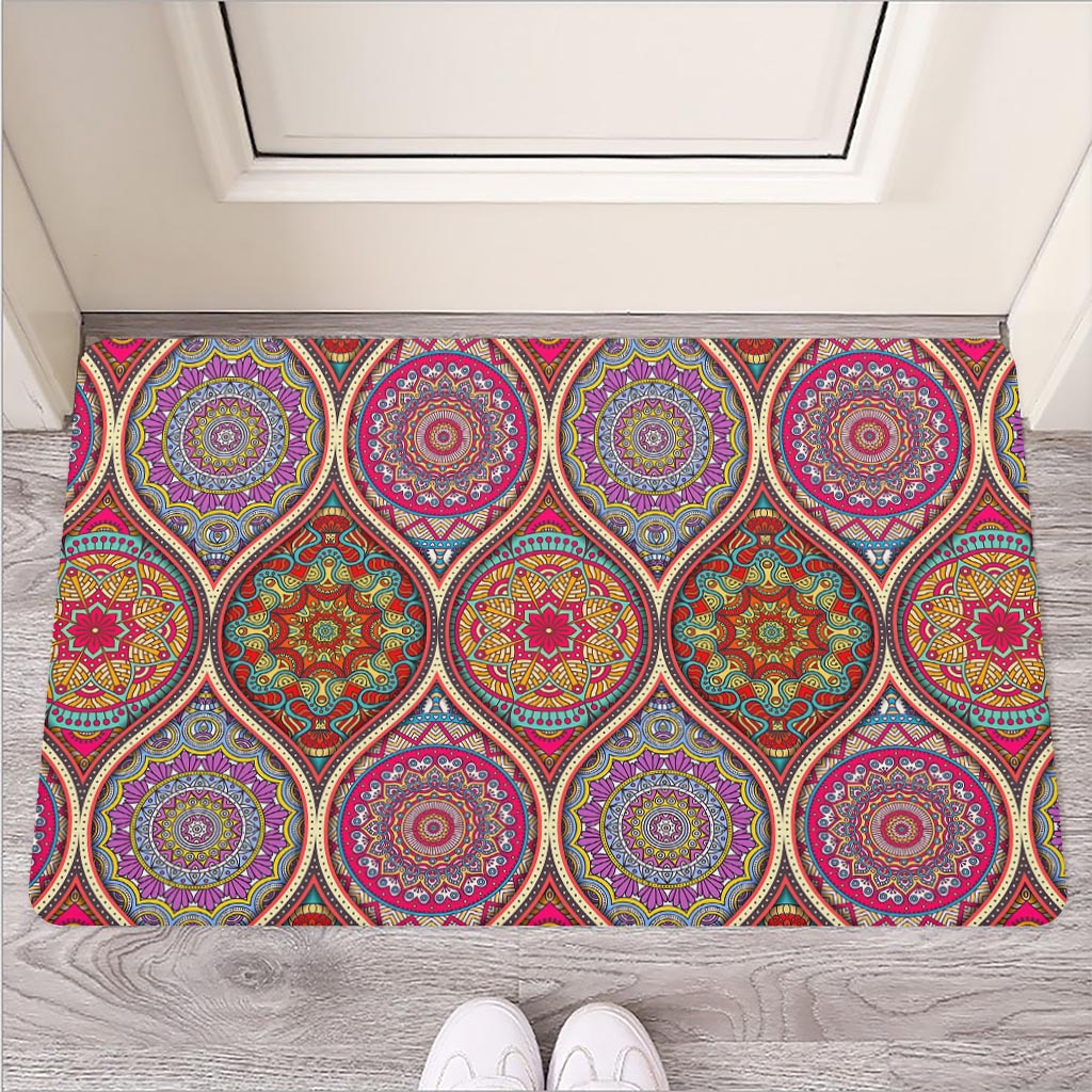 Oval Bohemian Mandala Patchwork Print Rubber Doormat