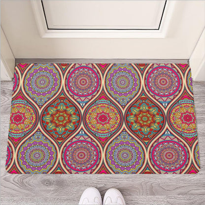 Oval Bohemian Mandala Patchwork Print Rubber Doormat
