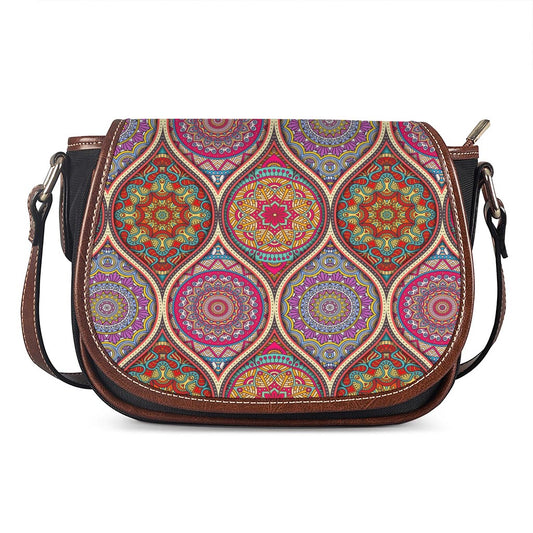 Oval Bohemian Mandala Patchwork Print Saddle Bag