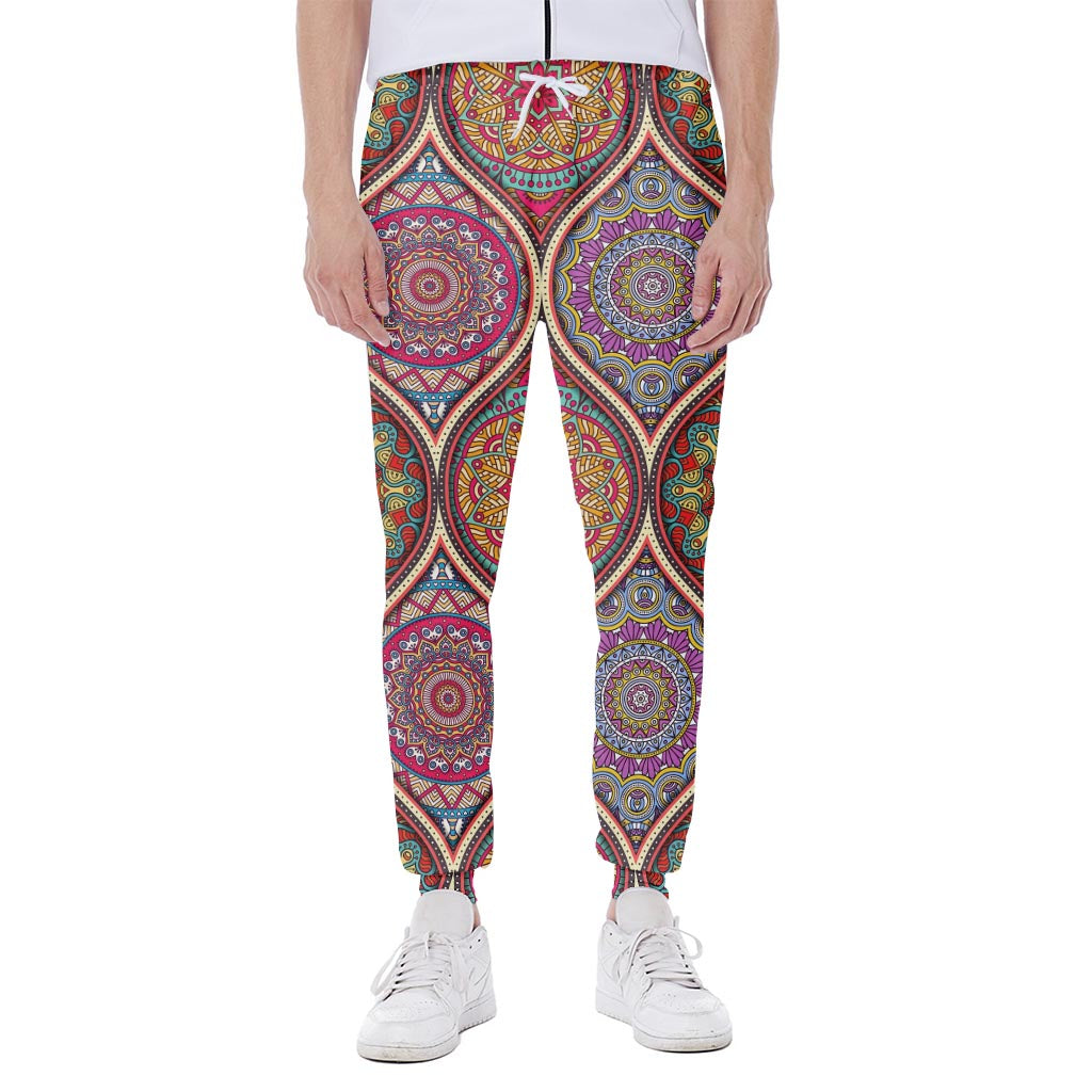 Oval Bohemian Mandala Patchwork Print Scuba Joggers