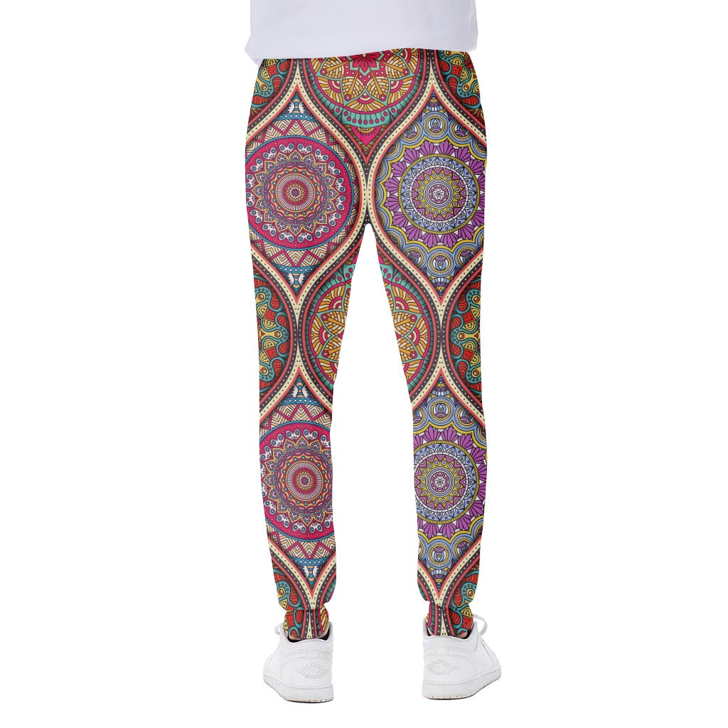 Oval Bohemian Mandala Patchwork Print Scuba Joggers