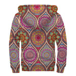 Oval Bohemian Mandala Patchwork Print Sherpa Lined Zip Up Hoodie