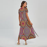 Oval Bohemian Mandala Patchwork Print Short Sleeve Maxi Dress