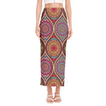 Oval Bohemian Mandala Patchwork Print Side Slit Maxi Skirt