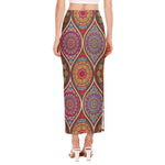 Oval Bohemian Mandala Patchwork Print Side Slit Maxi Skirt