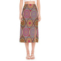 Oval Bohemian Mandala Patchwork Print Side Slit Midi Skirt