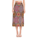 Oval Bohemian Mandala Patchwork Print Side Slit Midi Skirt