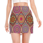 Oval Bohemian Mandala Patchwork Print Side Slit Mini Skirt