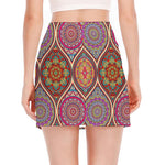 Oval Bohemian Mandala Patchwork Print Side Slit Mini Skirt