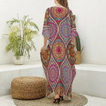 Oval Bohemian Mandala Patchwork Print Silk V-Neck Kaftan Dress