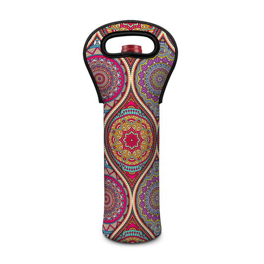 Oval Bohemian Mandala Patchwork Print Single Neoprene Wine Tote