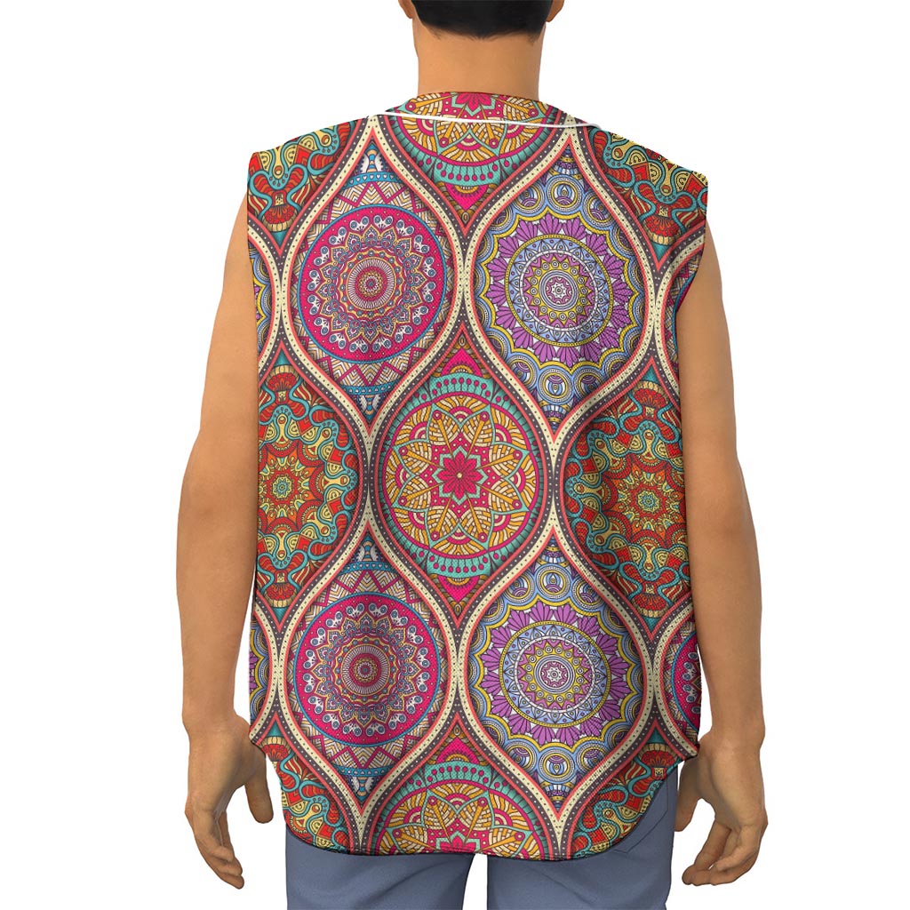 Oval Bohemian Mandala Patchwork Print Sleeveless Baseball Jersey
