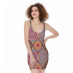 Oval Bohemian Mandala Patchwork Print Sleeveless Bodycon Dress