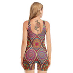 Oval Bohemian Mandala Patchwork Print Sleeveless One Piece Swimsuit