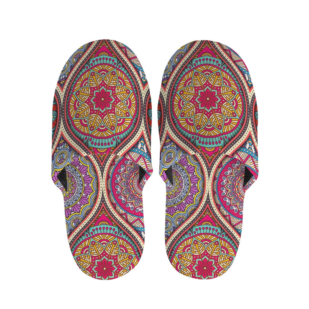 Oval Bohemian Mandala Patchwork Print Slippers