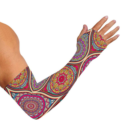 Oval Bohemian Mandala Patchwork Print Sun Protection Arm Sleeves