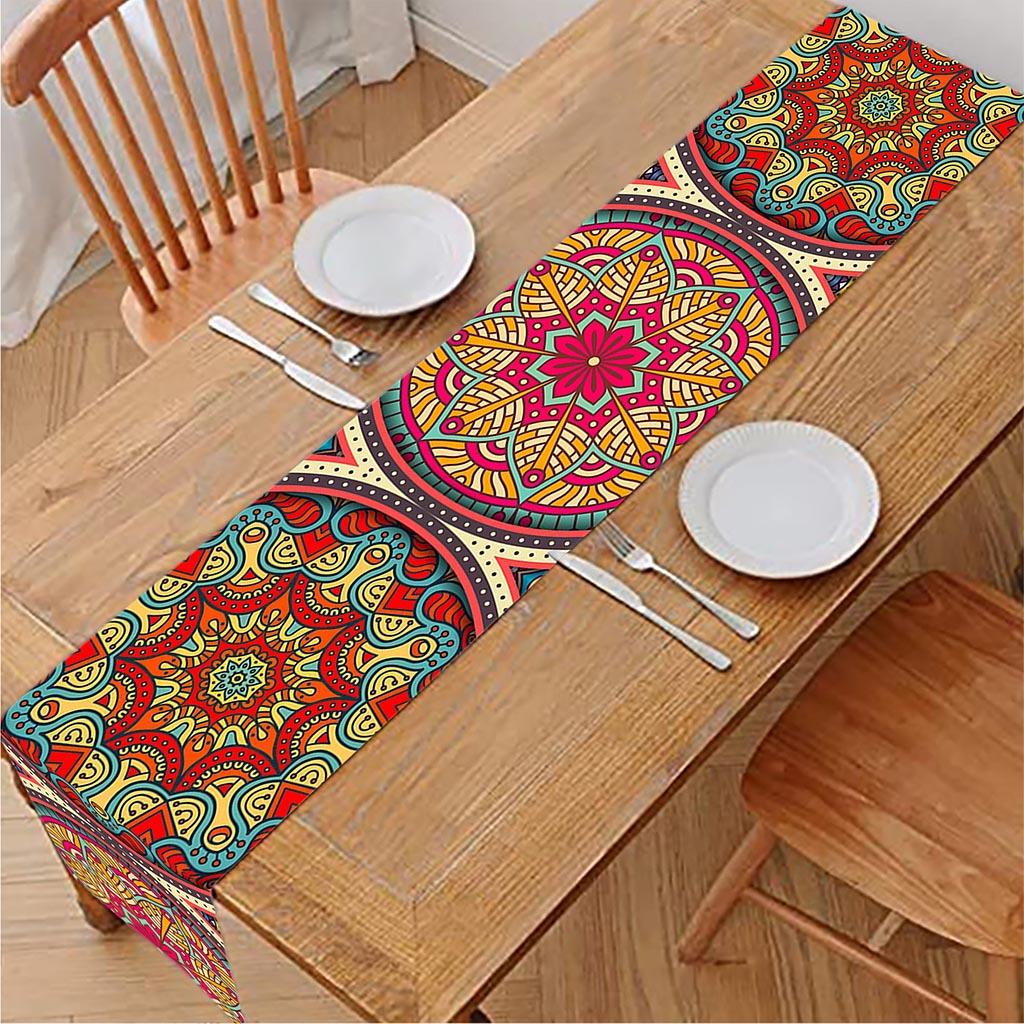 Oval Bohemian Mandala Patchwork Print Table Runner