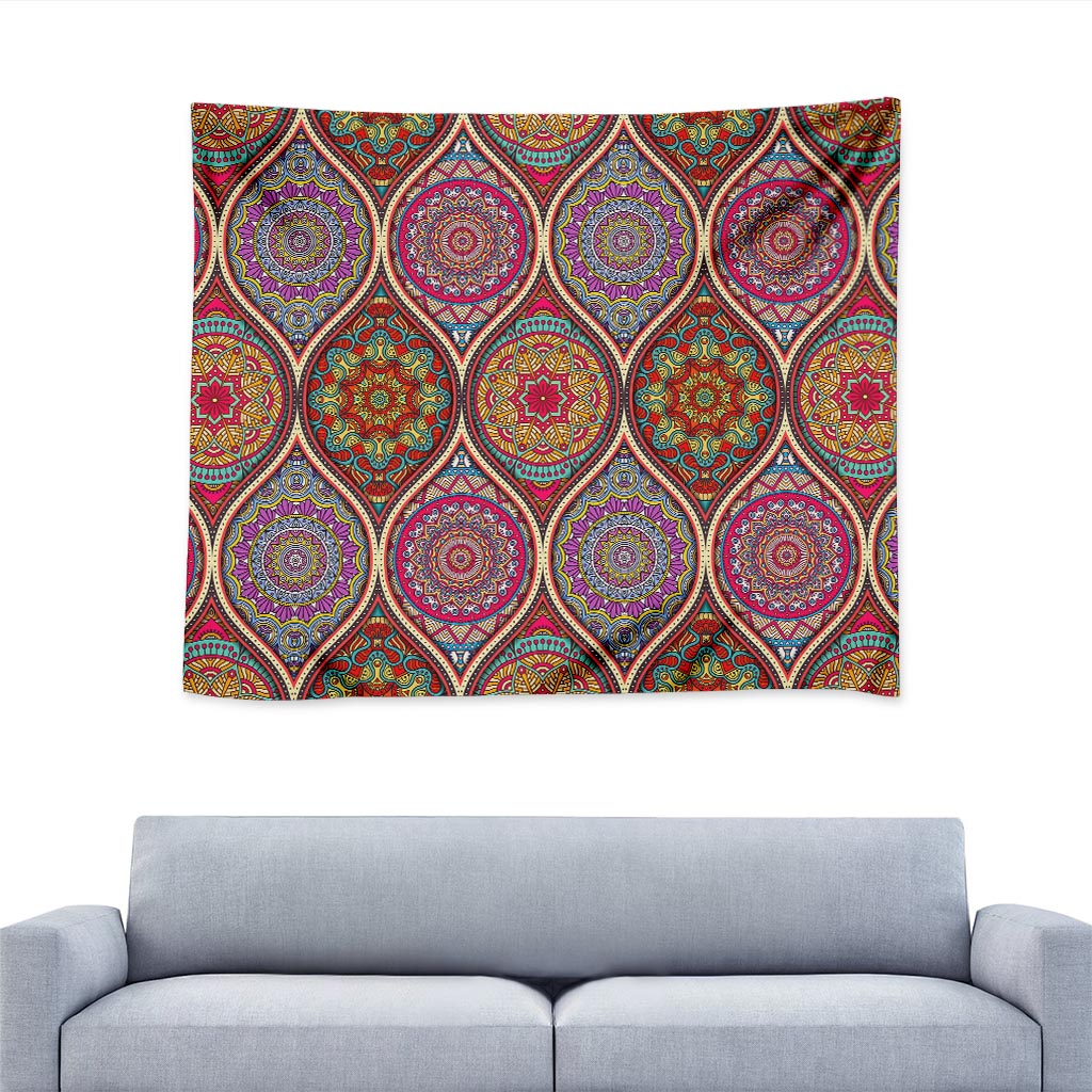 Oval Bohemian Mandala Patchwork Print Tapestry