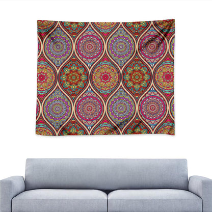 Oval Bohemian Mandala Patchwork Print Tapestry