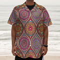 Oval Bohemian Mandala Patchwork Print Textured Short Sleeve Shirt