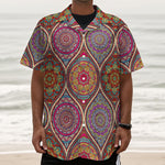 Oval Bohemian Mandala Patchwork Print Textured Short Sleeve Shirt