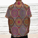 Oval Bohemian Mandala Patchwork Print Textured Short Sleeve Shirt