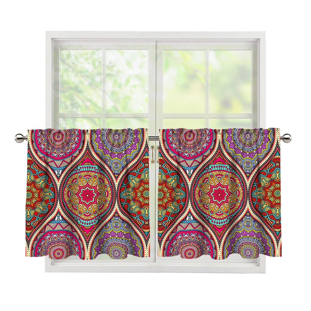 Oval Bohemian Mandala Patchwork Print Tier Curtains