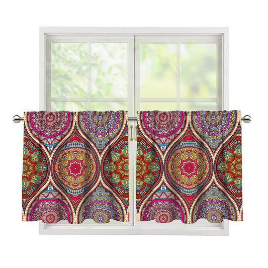 Oval Bohemian Mandala Patchwork Print Tier Curtains