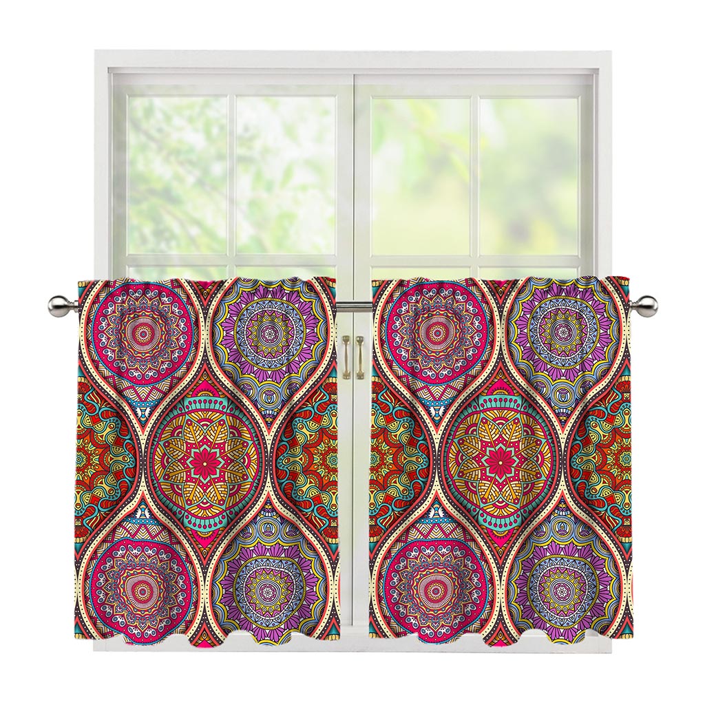 Oval Bohemian Mandala Patchwork Print Tier Curtains