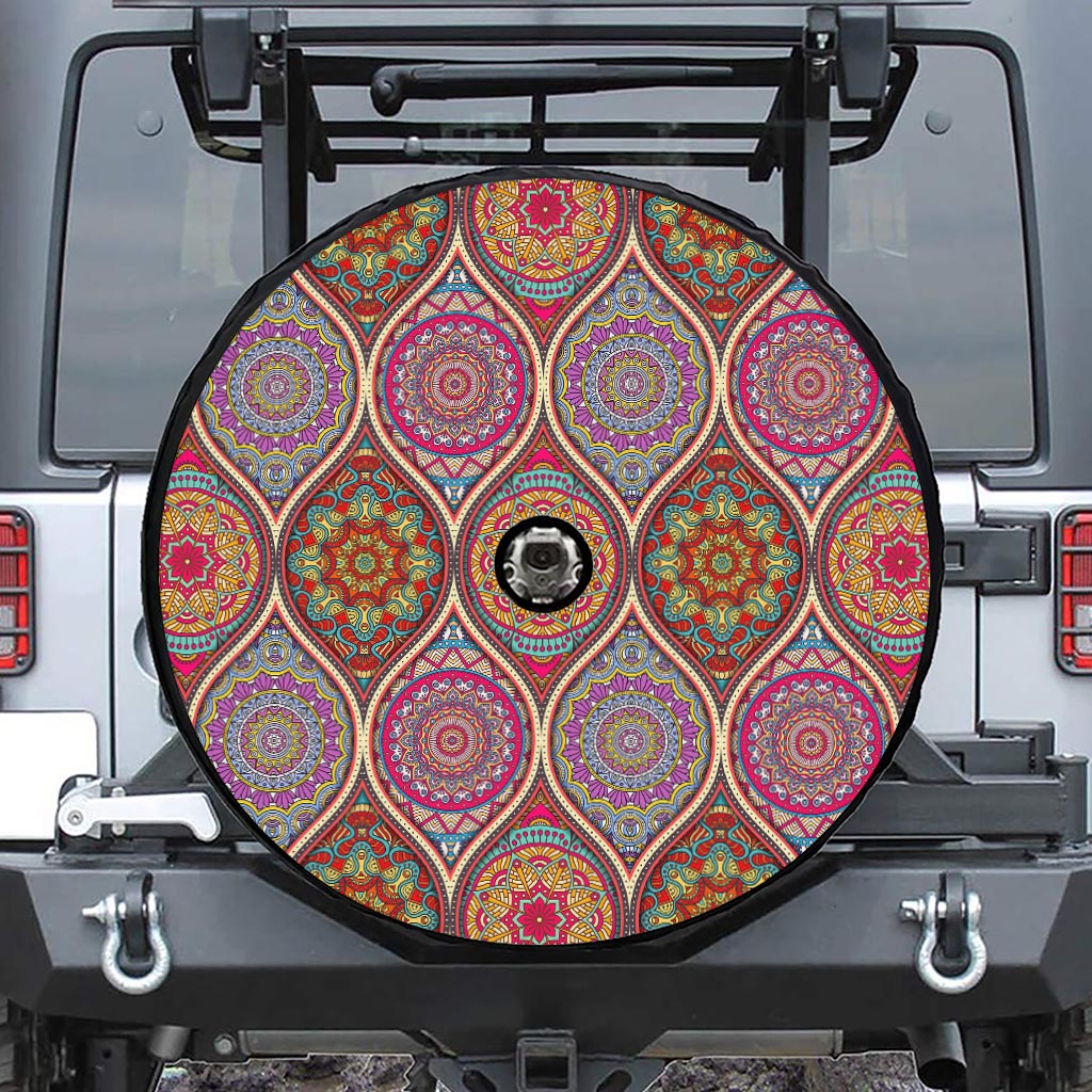 Oval Bohemian Mandala Patchwork Print Tire Cover With Camera Hole