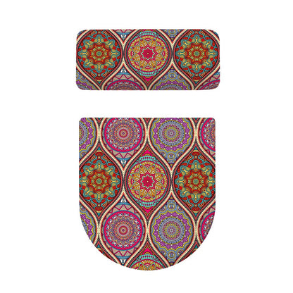 Oval Bohemian Mandala Patchwork Print Toilet Lid And Tank Cover Set