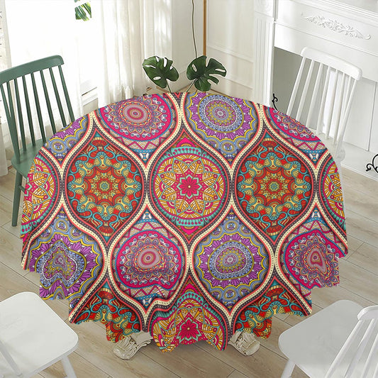 Oval Bohemian Mandala Patchwork Print Waterproof Round Tablecloth
